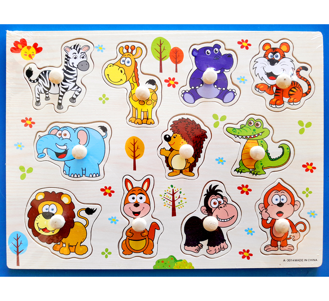 Wooden Inset Peg Animals Puzzle Board Educational and Therapeutic Toy ...