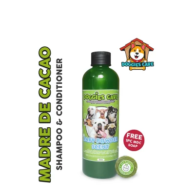 Madre de Cacao Shampoo & Conditioner with Guava Extracts 250ml - Baby Powder Scent Green FREE MDC SOAP 1pc only Anti Mange, Anti Tick and Flea, Anti Fungal
