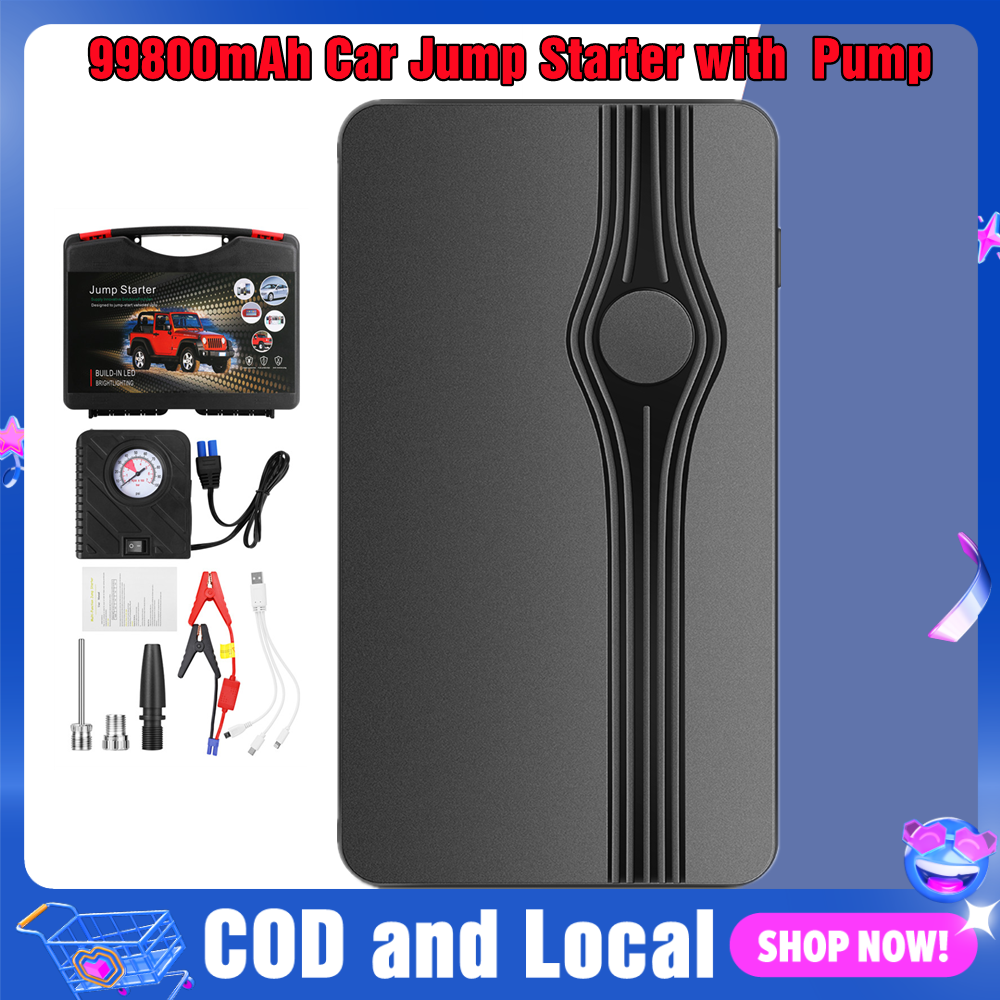 12V 99800mAh Car Jump Starter with Pump High Power Car Jumper PowerBank ...