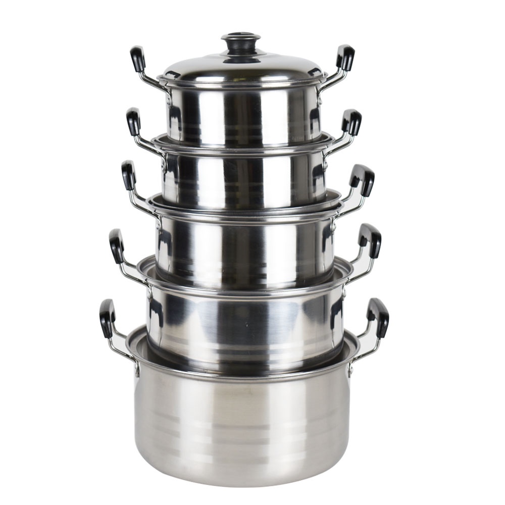 5 Piece Premium Stainless Steel Pot Set, Silver Stainless Steel