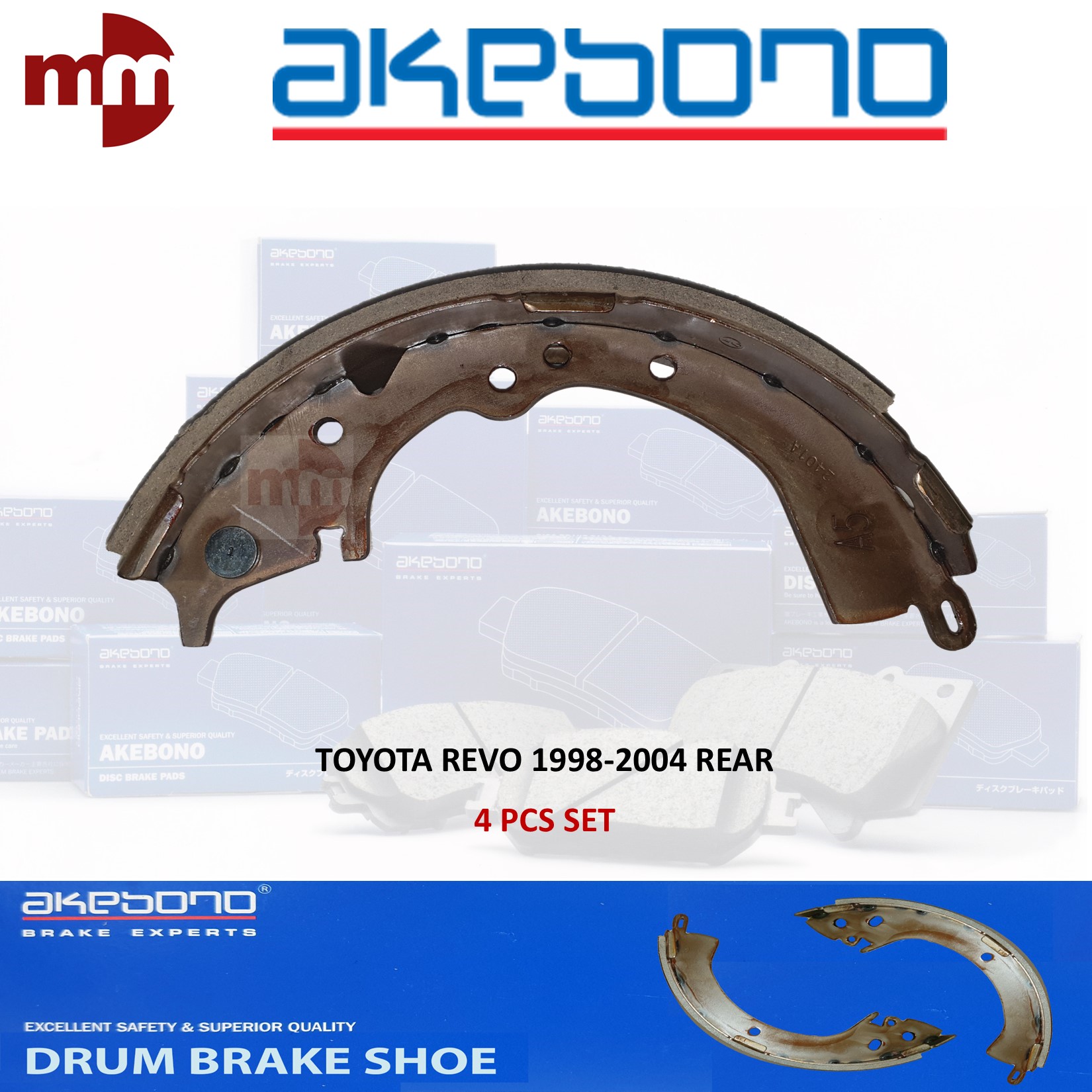AKEBONO Brake Shoe for TOYOTA REVO 19982004 REAR (4 PCS SET) NR1077
