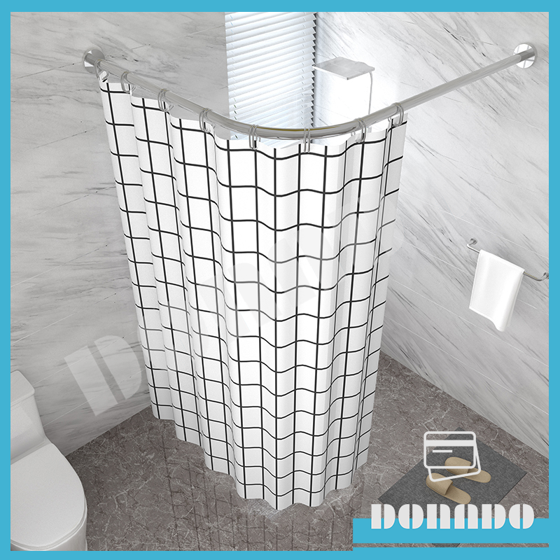 （Curtain+Rod）Extendable Curved Shower Curtain Rod L Shaped Stainless