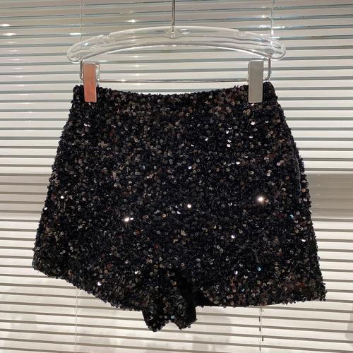 Whole Body Sequins Shorts Women 2022 Autumn New Shiny Zipper Nightclub Short Femme Slim Fit Sliver Black