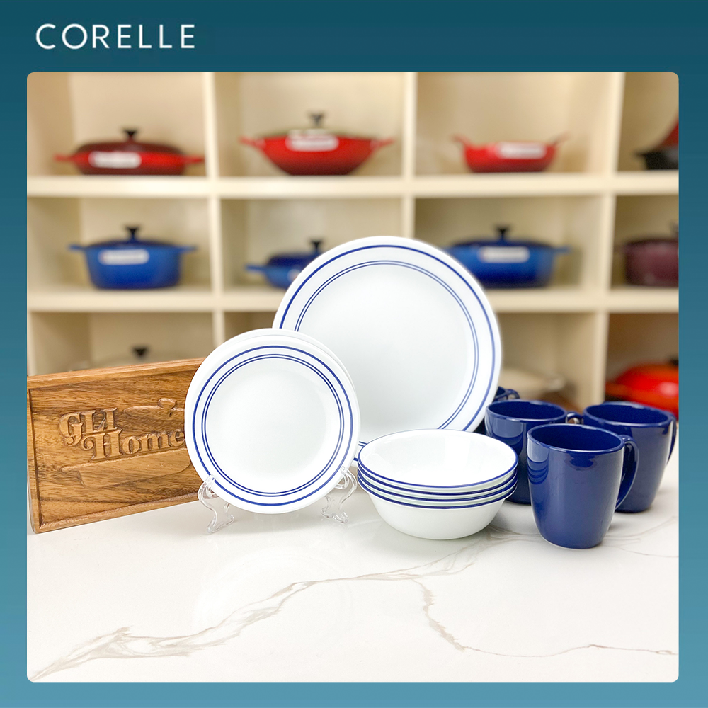 Corelle Cafe Blue 16-Piece Dinnerware Set, Authentic/Original Made in ...