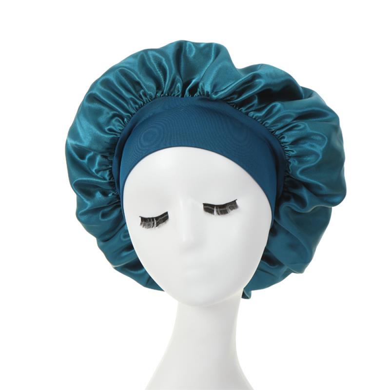 Women's Satin Solid Wide-brimmed Sleeping Hat Night Sleep Cap Hair Care ...
