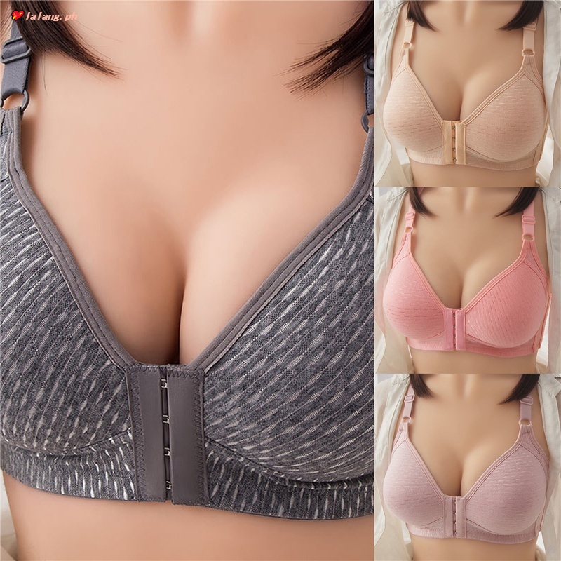 Barley】Female Front Button Bra Plus Size Thin Section Breathable Full Cup Bra  Sexy Gathering Anti-Sagging No Steel Ring Mother Underwear