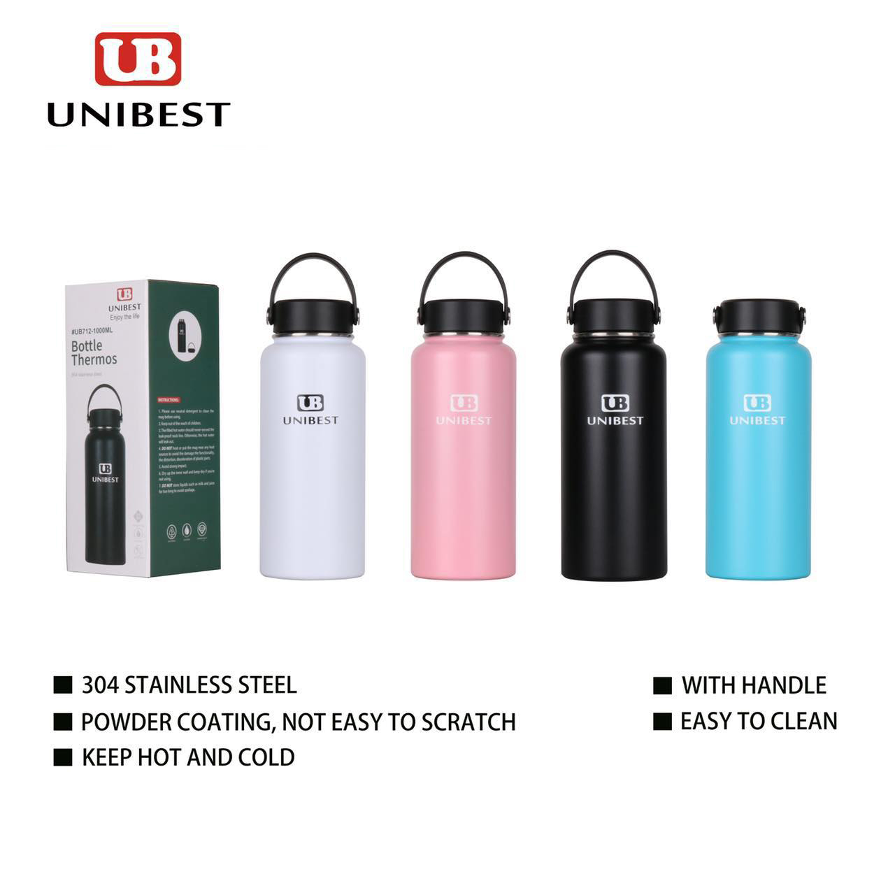 Unibest UB712-1000ML Bottle Thermos 304 Stainless Steel | Lazada PH