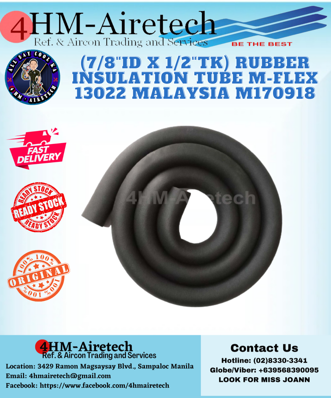 4HM (7/8"ID X 1/2"TK) Rubber Insulation Tube Lazada PH