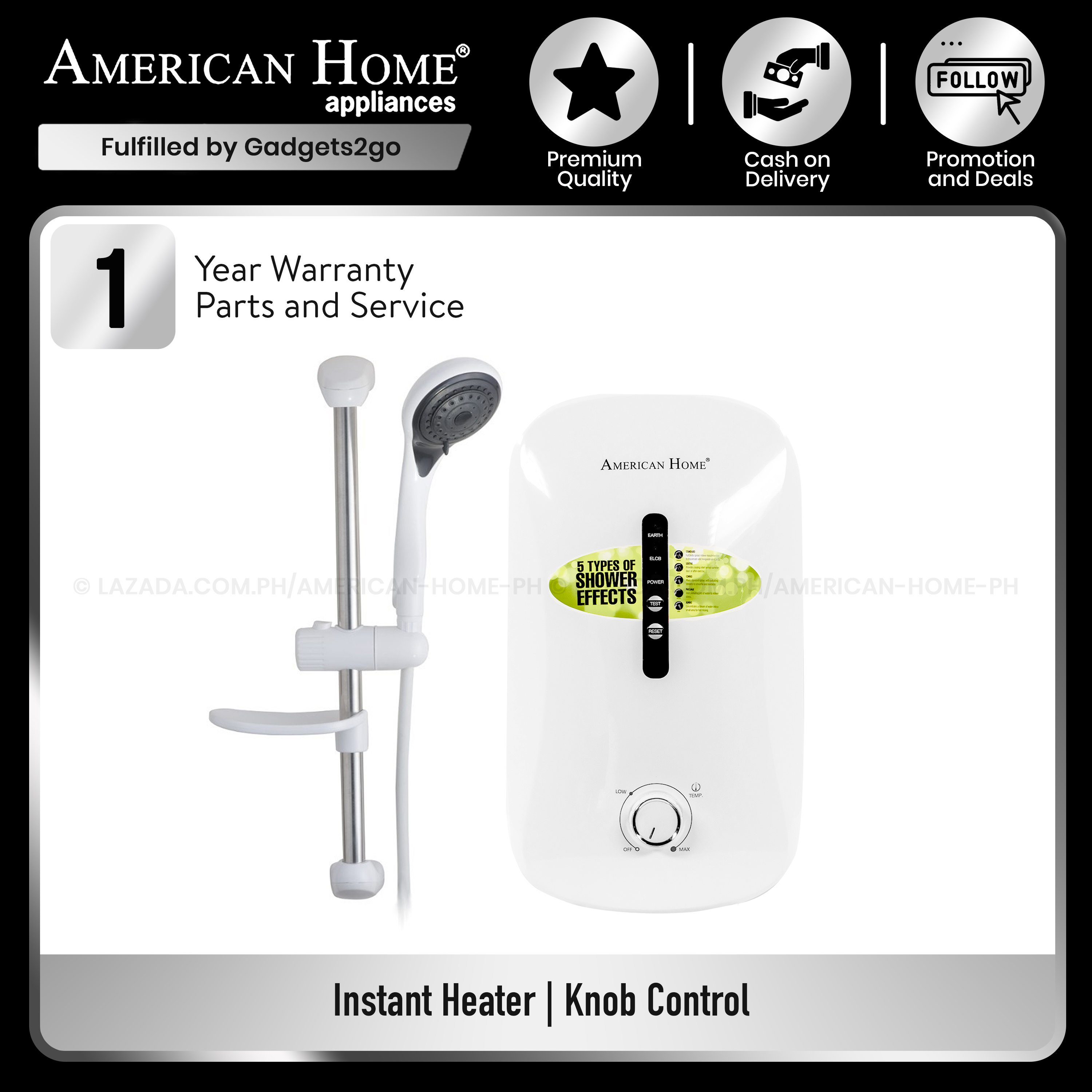 American Home Instant Water Shower Heater Single Point Knob Control  AIWH-3805SE | Lazada PH