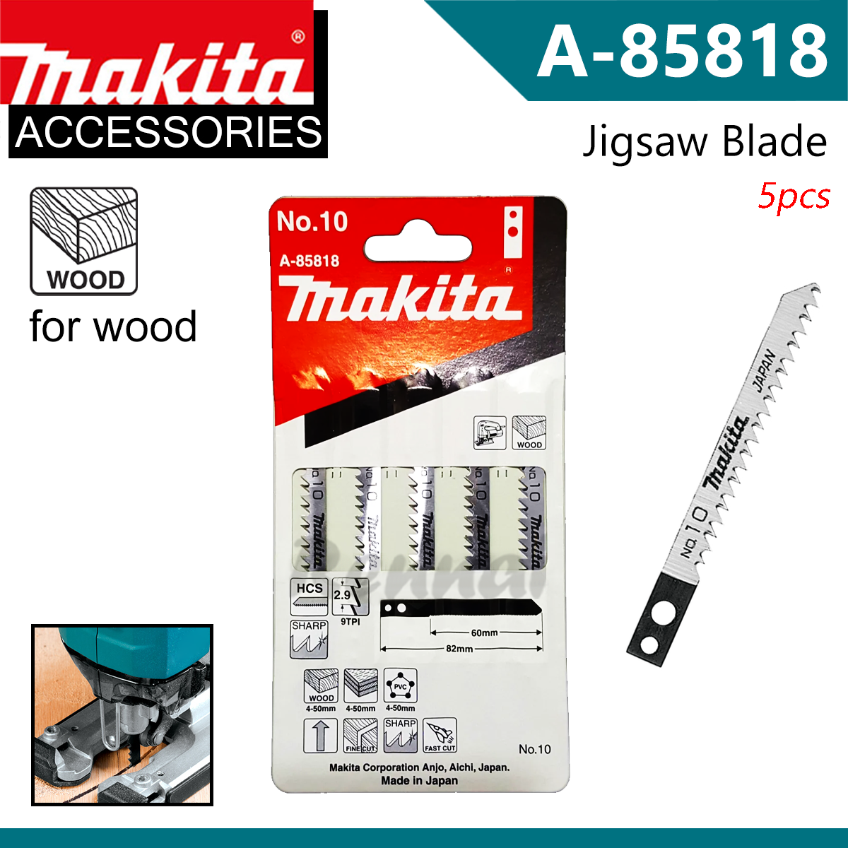 Makita A85818 Jigsaw Blade No. 10 for wood, 5pcs/pack Lazada PH