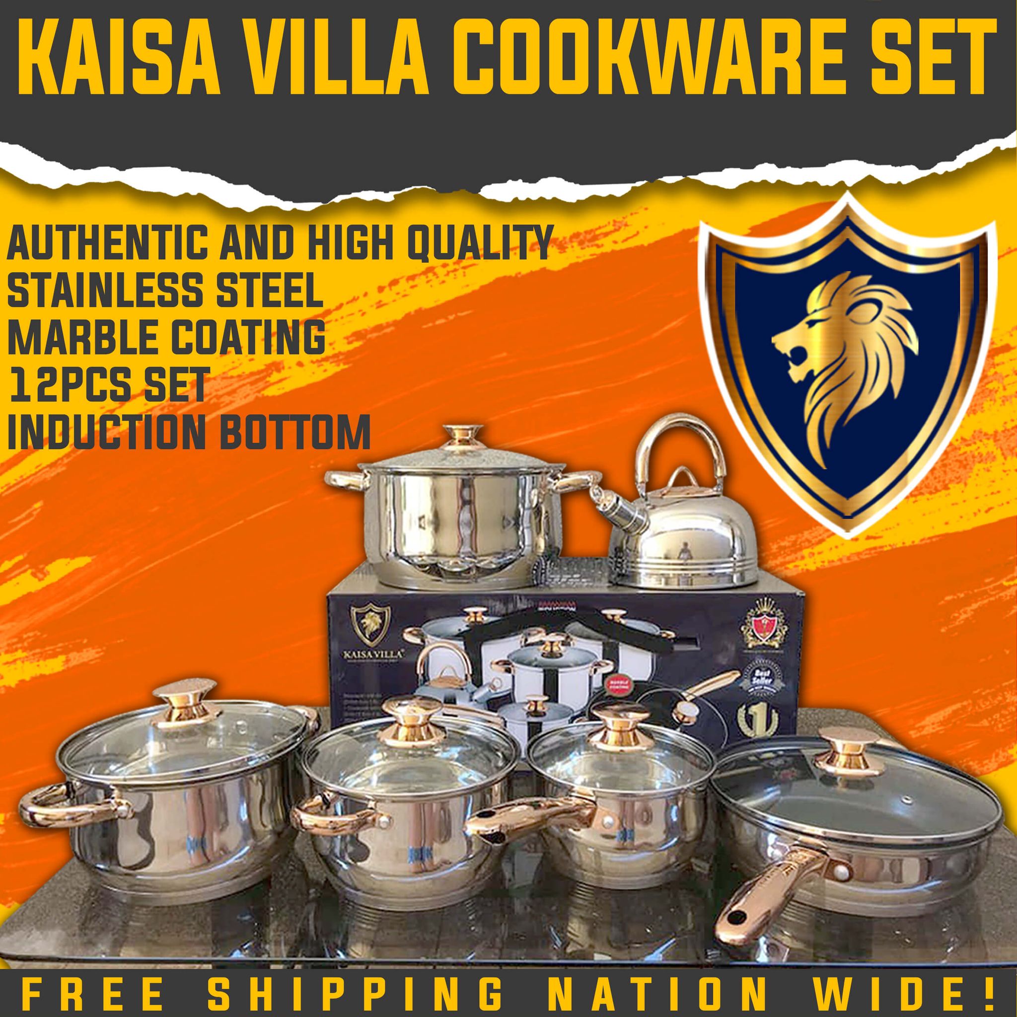 Kaisa Villa non stick cookware set stainless cooking pot casserole set