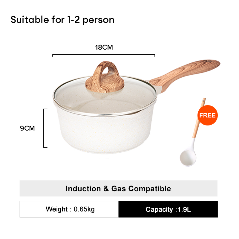 18cm Non-stick Milk Pan Induction Saucepan with Glass Lid Cookware Kitchen  2.4L