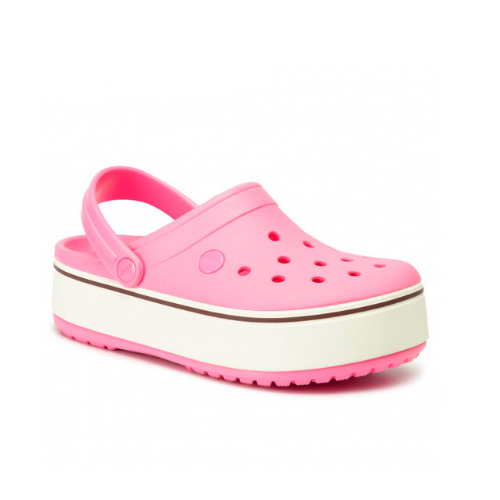 Unisex Crocband Platform Clog in White Pink with Socks and