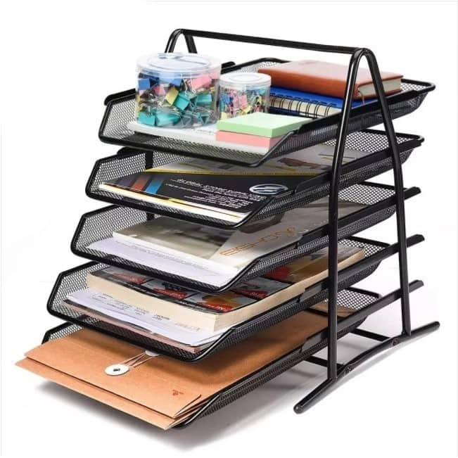 5 Tier File Rack Metal Mesh Stackable Letter Tray Scratch Resistant