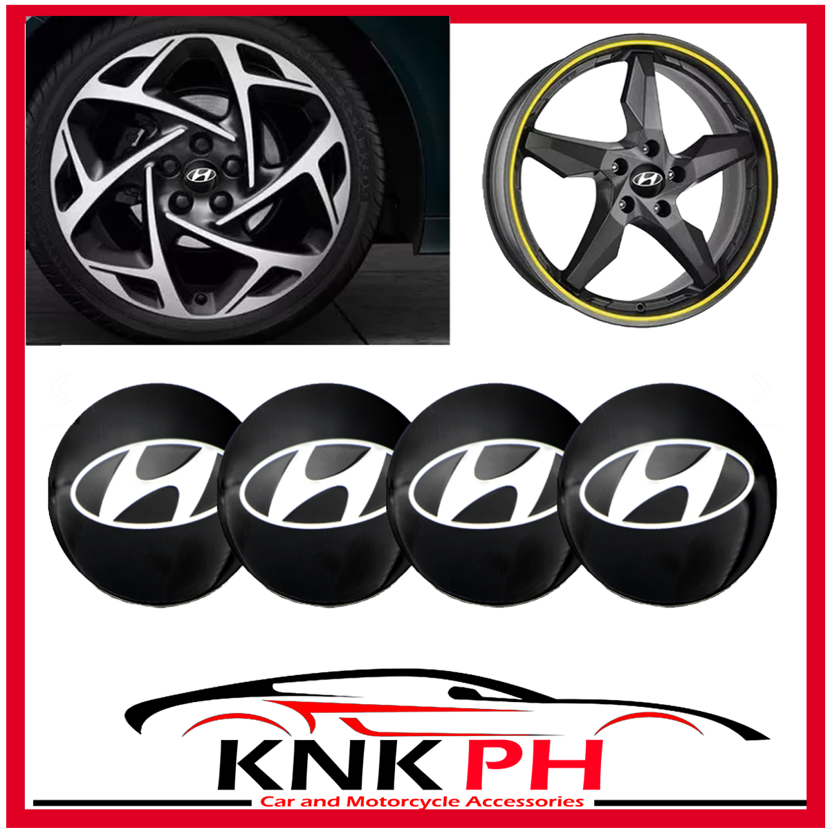 Hyundai 4PCS Wheel Center Hub Cap Stickers Decal 56mm Hub Center Cap Car Rim Wheel Mags Emblem