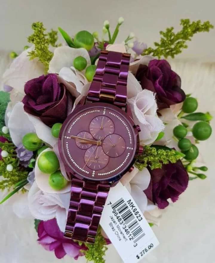 NWT Michael Kors Slater Chronograph Wrist Watch Purple Toned Glitz sold Dial MK6523