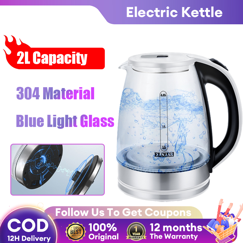Electric kettle 2L capacity leadfree borosilicate glass fast heating automatic switch off anti