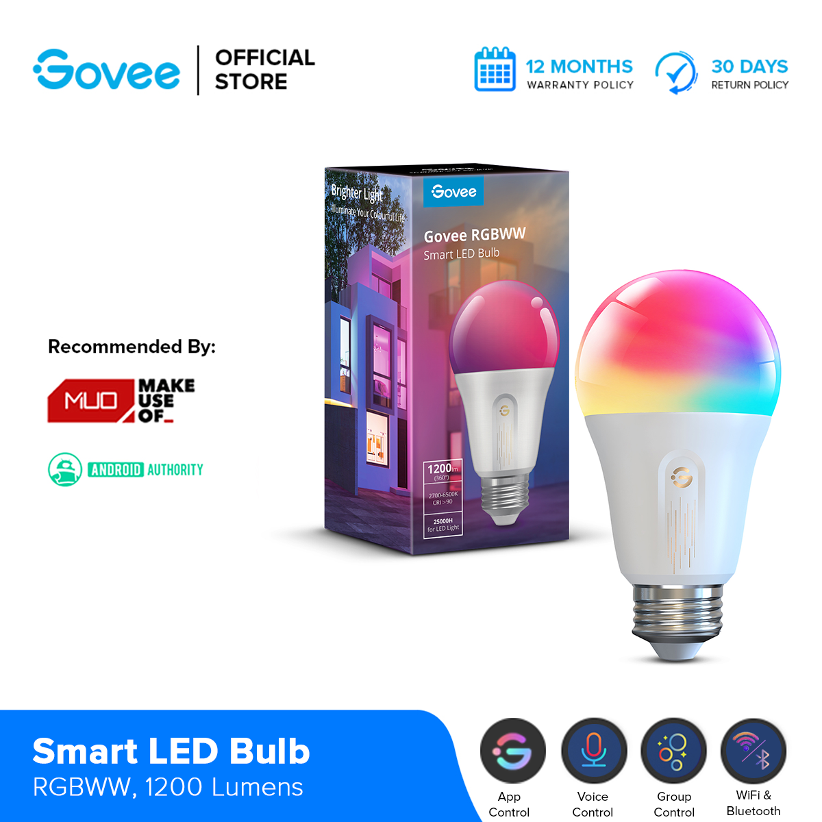 Govee Smart RGBWW Light Bulbs 1200 Lumens - Govee