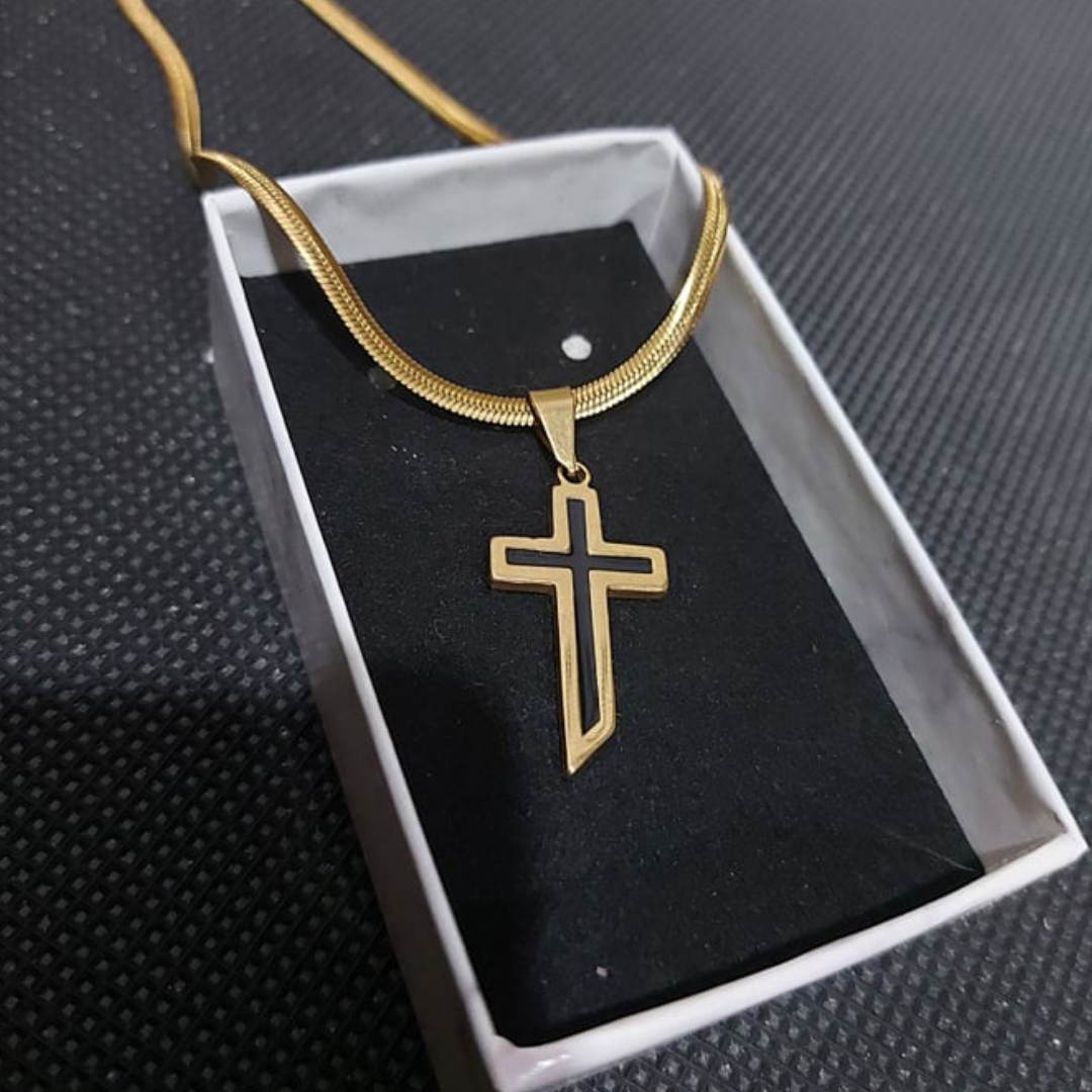Mens Religious Cross Necklace With Genuine White Sapphire & 24K-Gold Ion  Plating And Custom LED Illuminated Display Box
