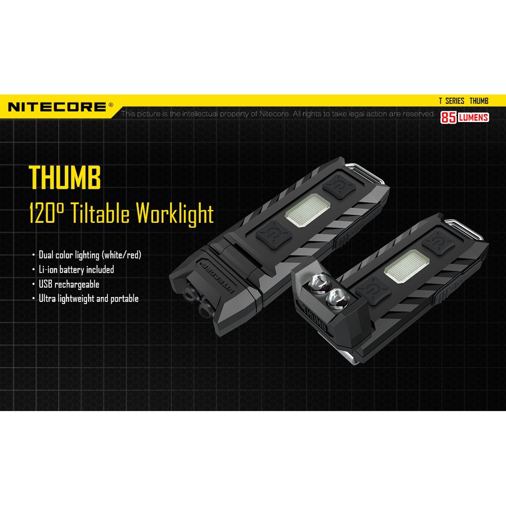 Nitecore Thumb USB Rechargeable White +Red LED Worklight 85Lm Lightweight  Pocket Flashlight Light