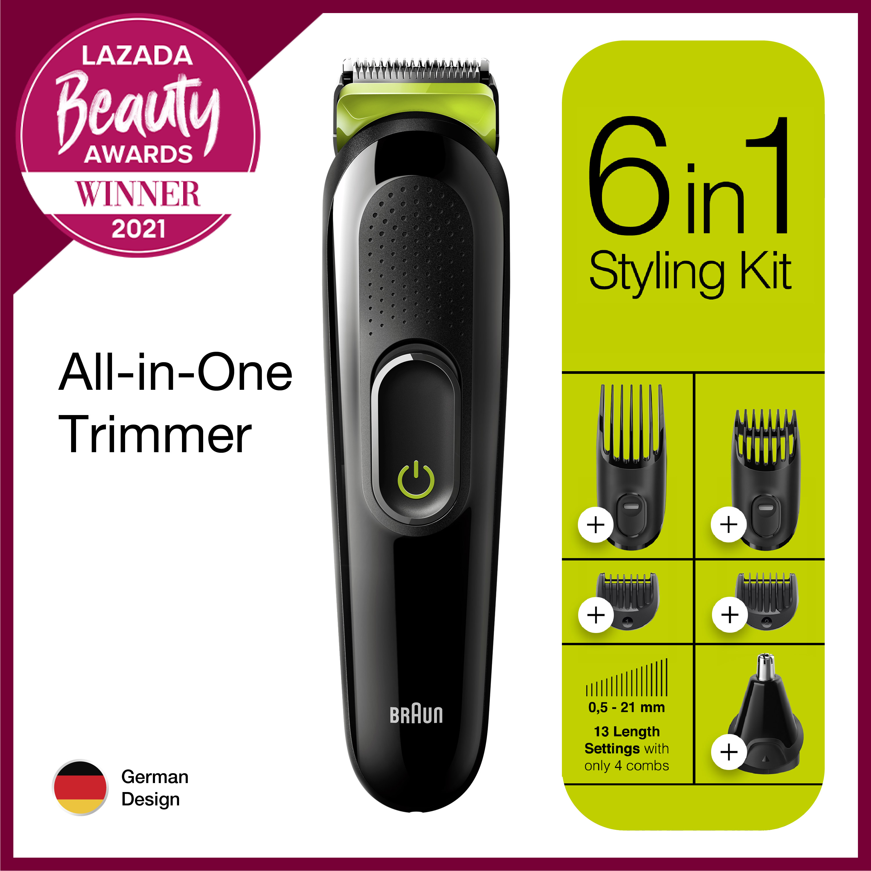 Braun All-in-One trimmer MGK3221 - Black/Green - Body Hair Trimmer - 6-in-1  trimmer, 5 attachments  Lazada PH
