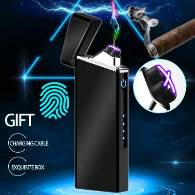 Rechargeable Dual Arc Lighter Zippo Style Windproof Plasma Arc Electronic Electric Lighter (Black)