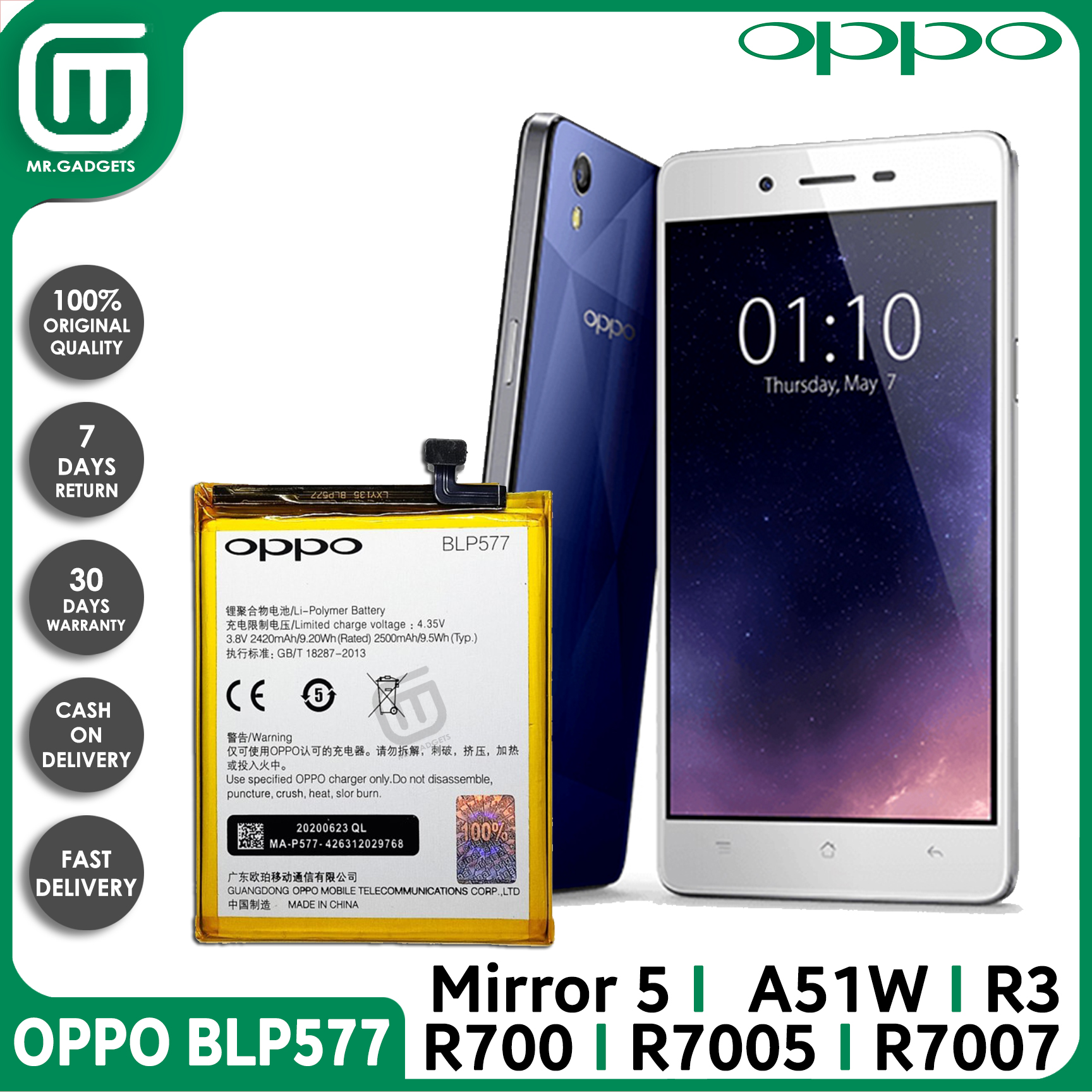 New Built In Battery For Oppo Mirror 5 Mirror5 A51w R3 R700 R7005 R7007 Model Blp577 Original Equipment Manufacturer Premium Quality Lazada Ph