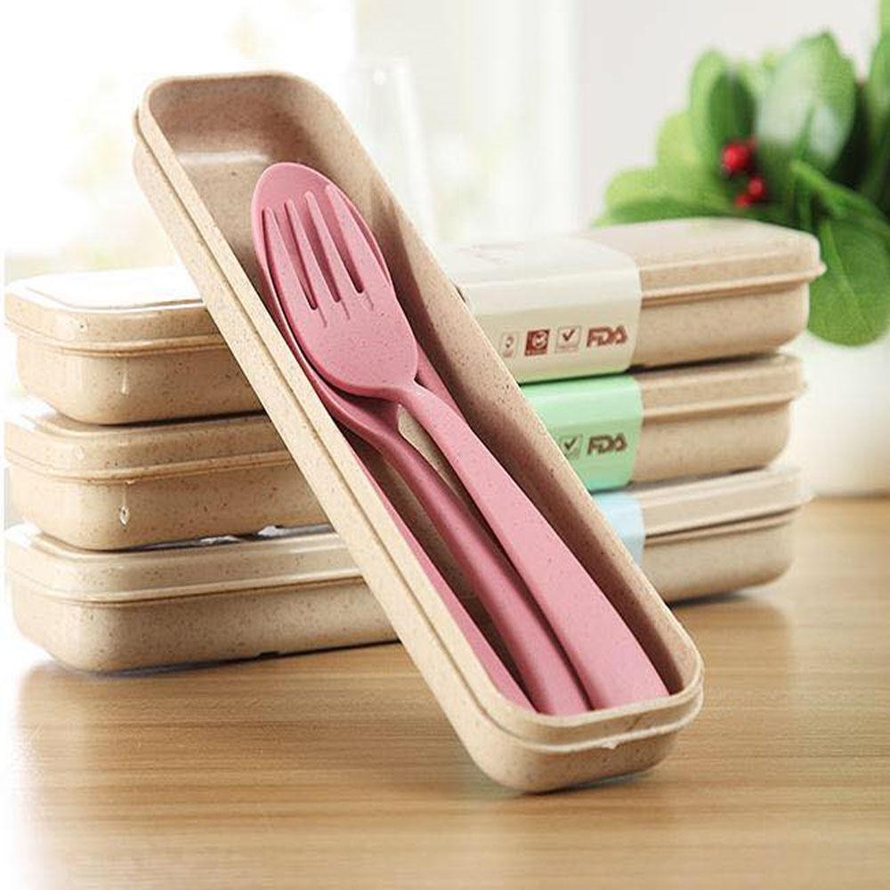 Plastic Spoon And Fork Set With Chopsticks And Case Color May Vary