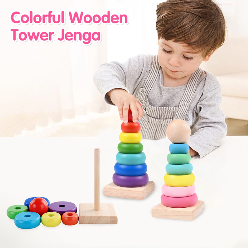 Cozyland Wooden Rainbow Tower toy educational toys for baby kids Cognition  of Color Quantity toy