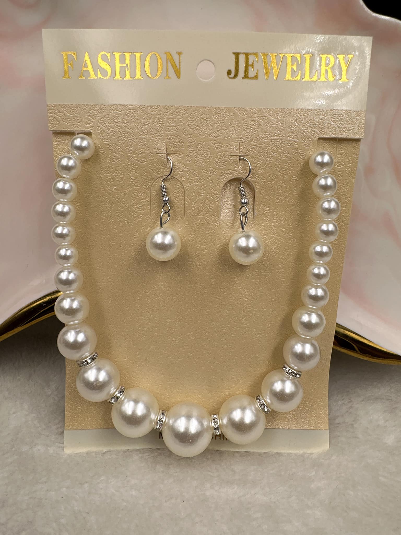 SALANGHANDA 2in1 Pearl Necklace Earrings Jewelry Set For Women