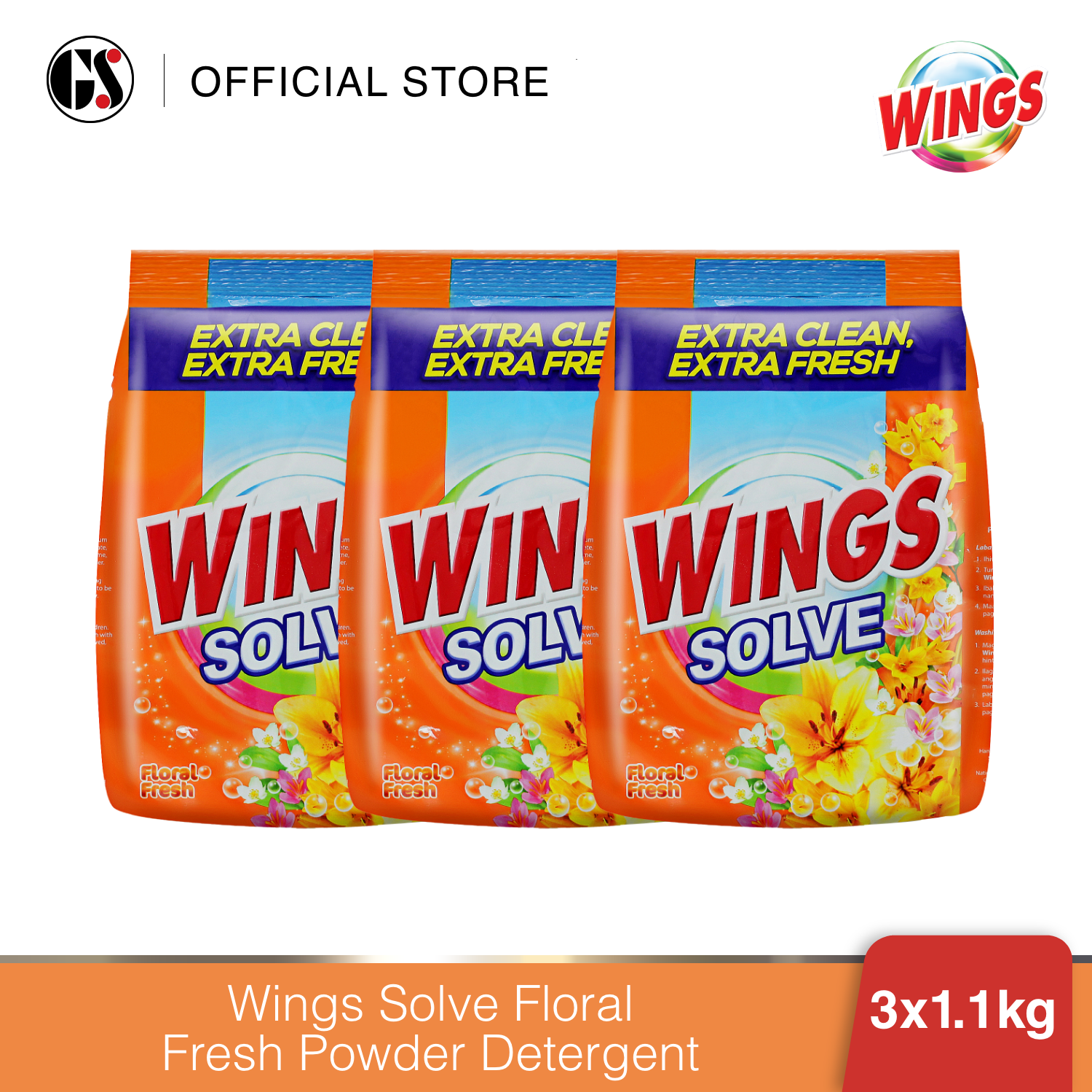 Wings Solve Floral Fresh Powder Detergent 1.1kg Set of 3 Lazada PH