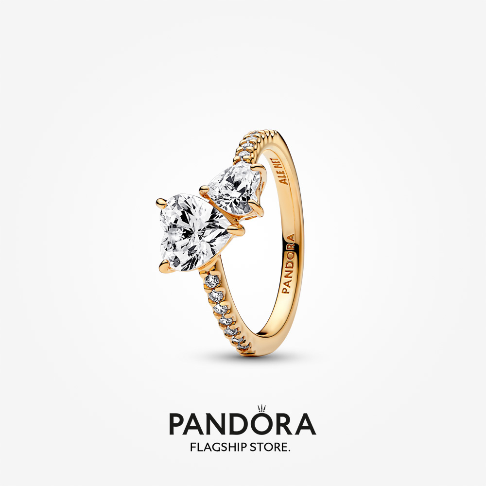 2023 New Original Pandoras Double Heart Sparkling Ring Women Fashion Jewellery