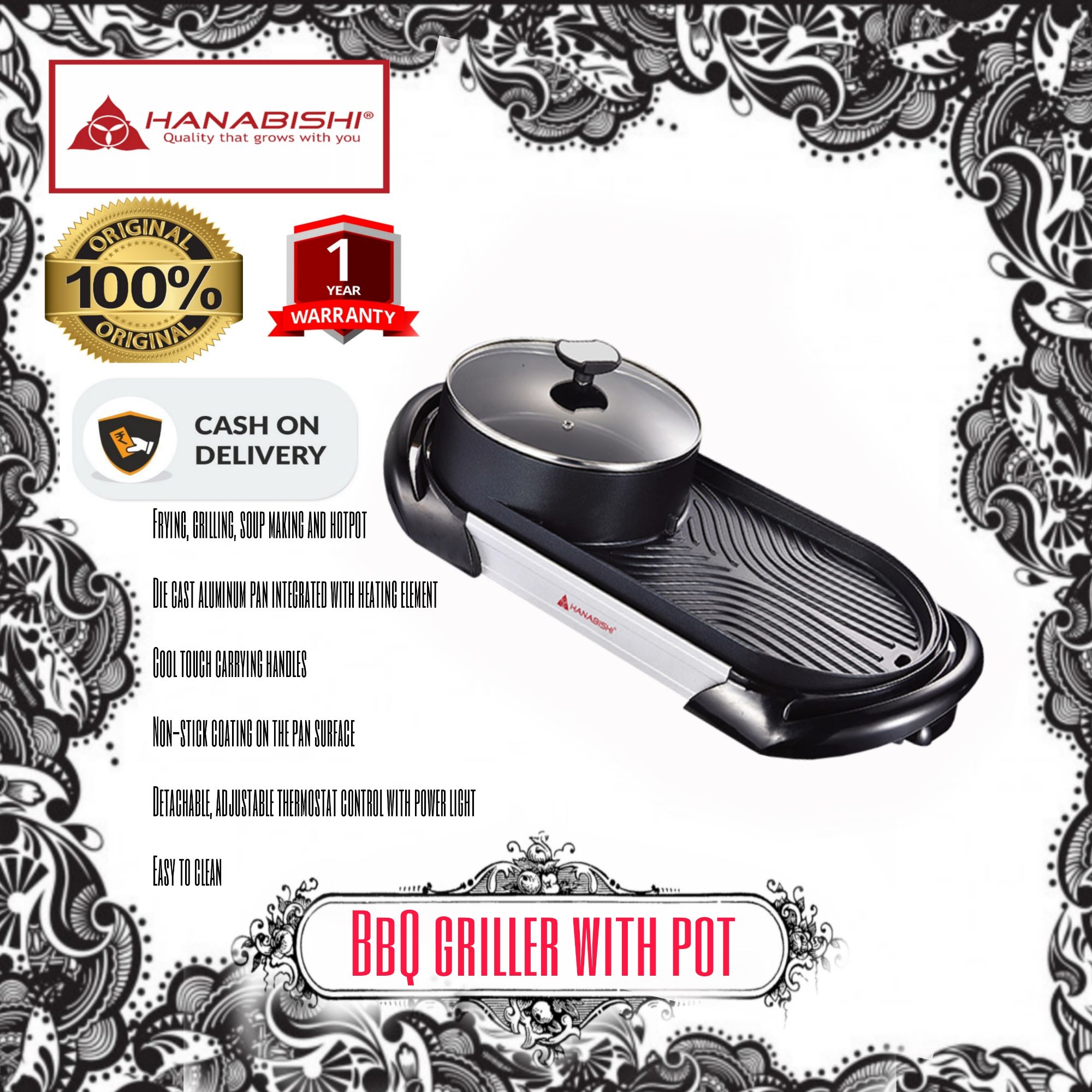 Hanabishi Hotpot BBQ Griller HHOTPOTBBQ200 Lazada PH