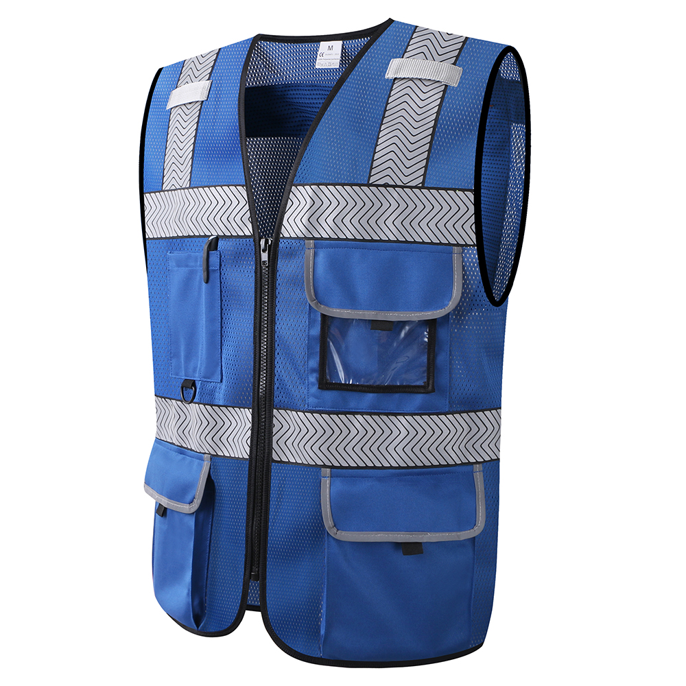 Blue Surveyor's Safety Vest for Men Women Workwear Hi Vis Work Vest