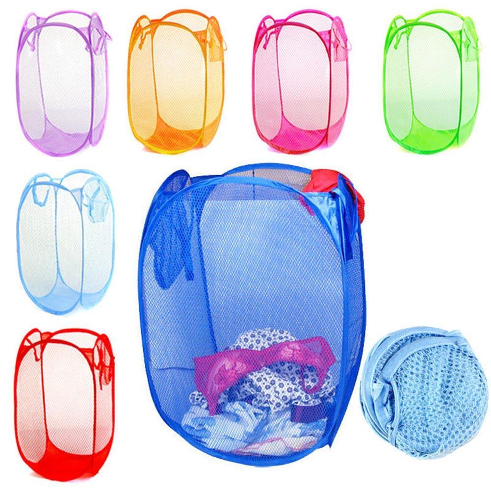 JT_ Laundry Bag Pop Up Mesh Washing Foldable Basket Bag Bin Hamper Storage Nov 