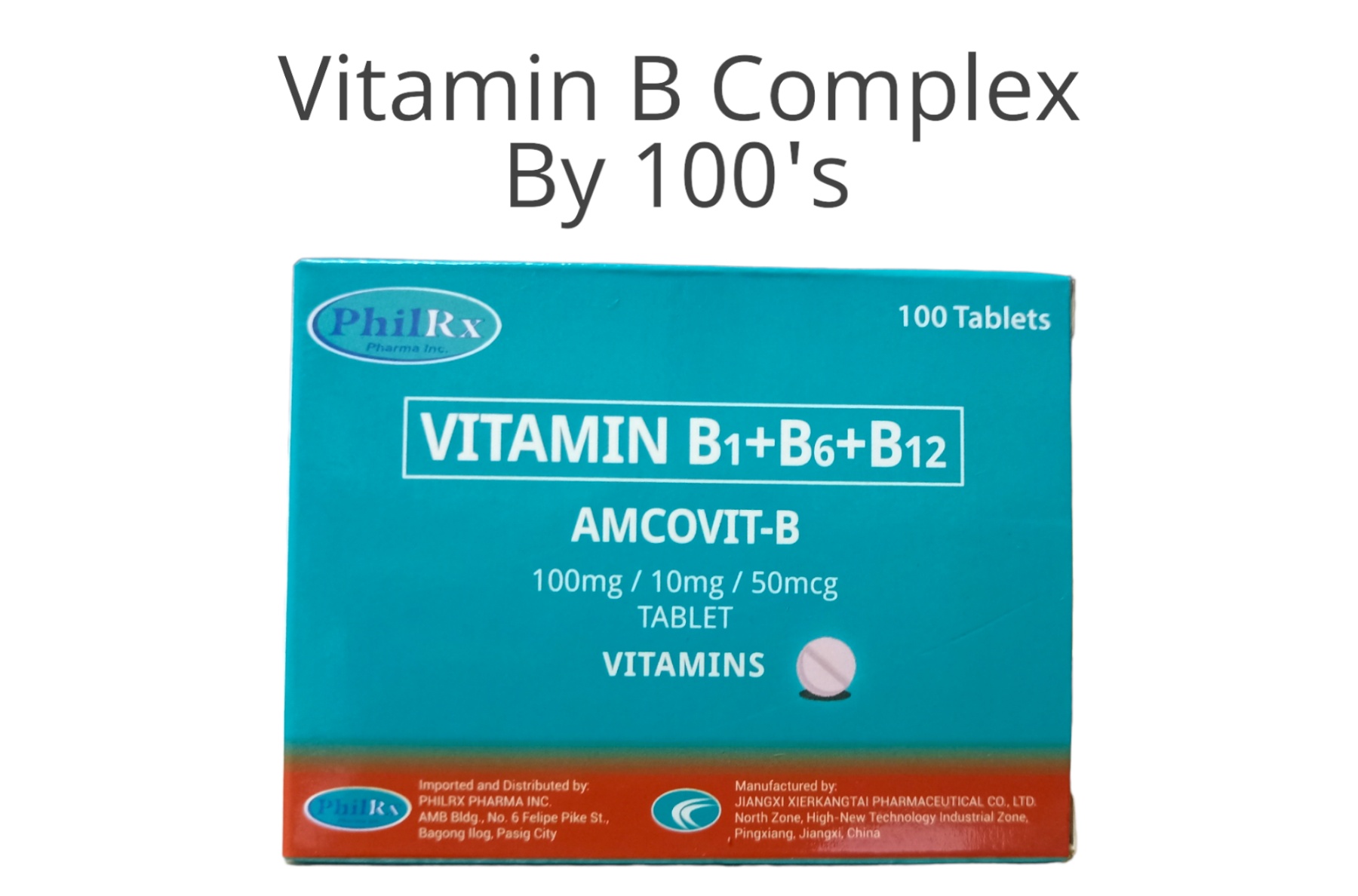 VITAMIN B COMPLEX TABLET 100mg/10mg/50mcg Amcovit Brand by 100's