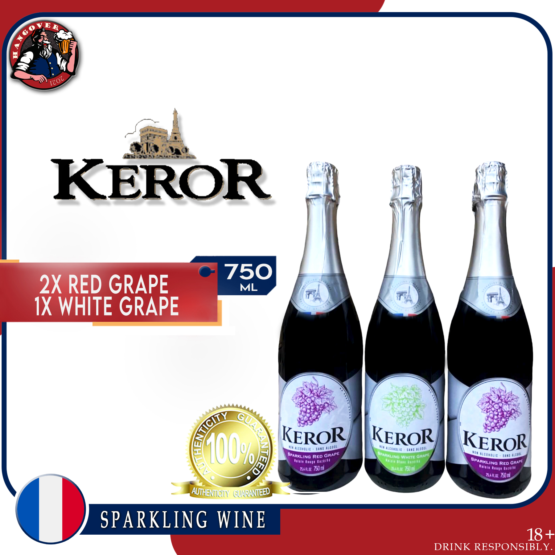 Keror Sparkling Wine Juice 3 x 750ml ( No Alcohol and No Sugar