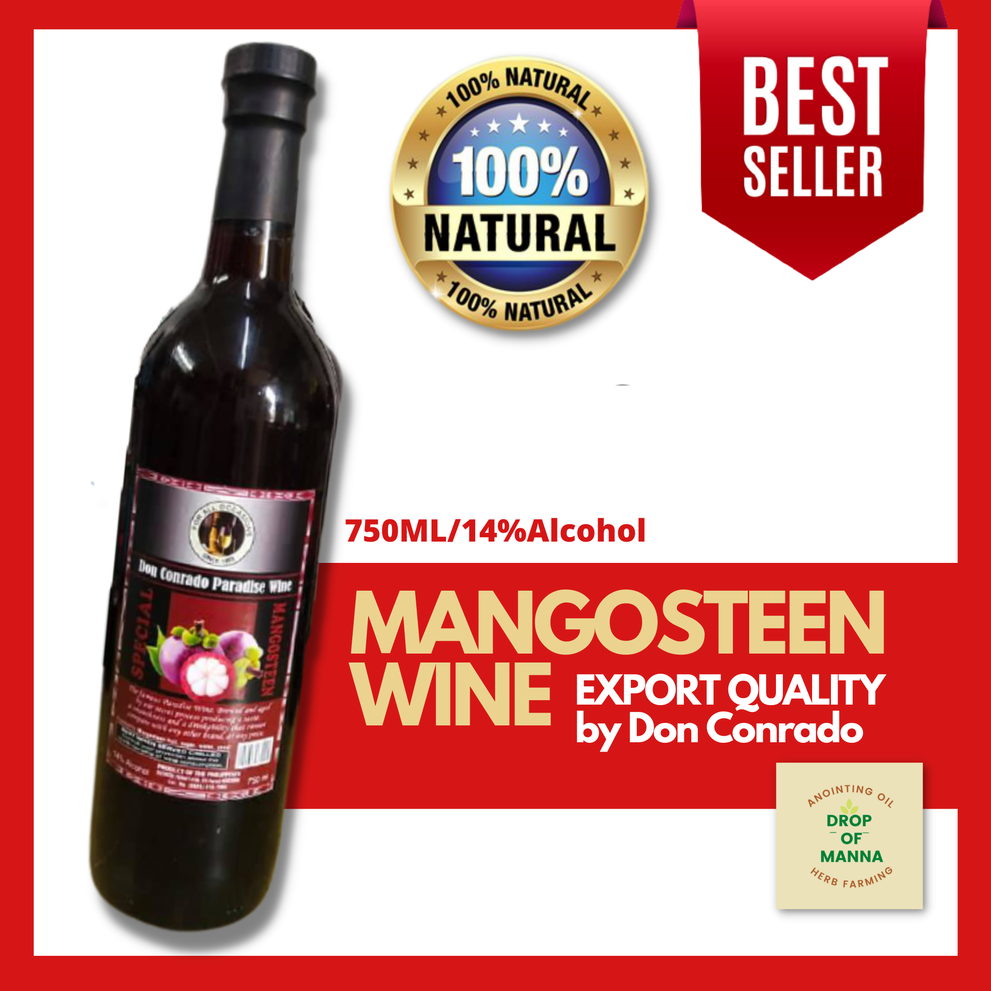 Mangosteen Wine 750ml / 14 Alcohol Export Quality by Don Conrado