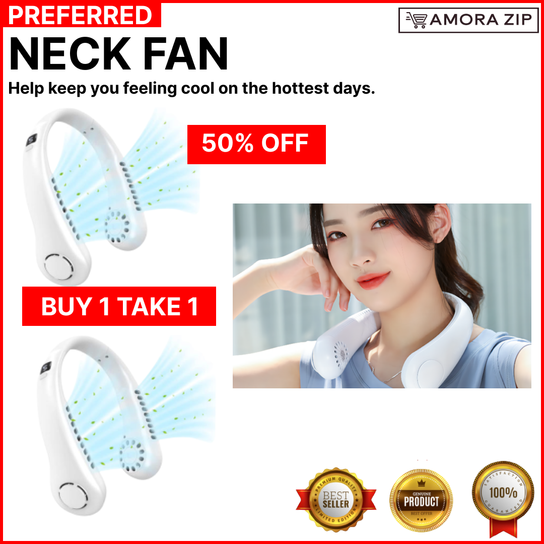 BUY 1 TAKE 1 Neck Fan Rechargeable Fan USB Portable Bladeless Fan Cooling  Fan Neck Fan for Home Outdoor Sports Portable Bladeless Neck Cooler  Rechargeable Hanging Electric Fan with Adjustment Mini Fans