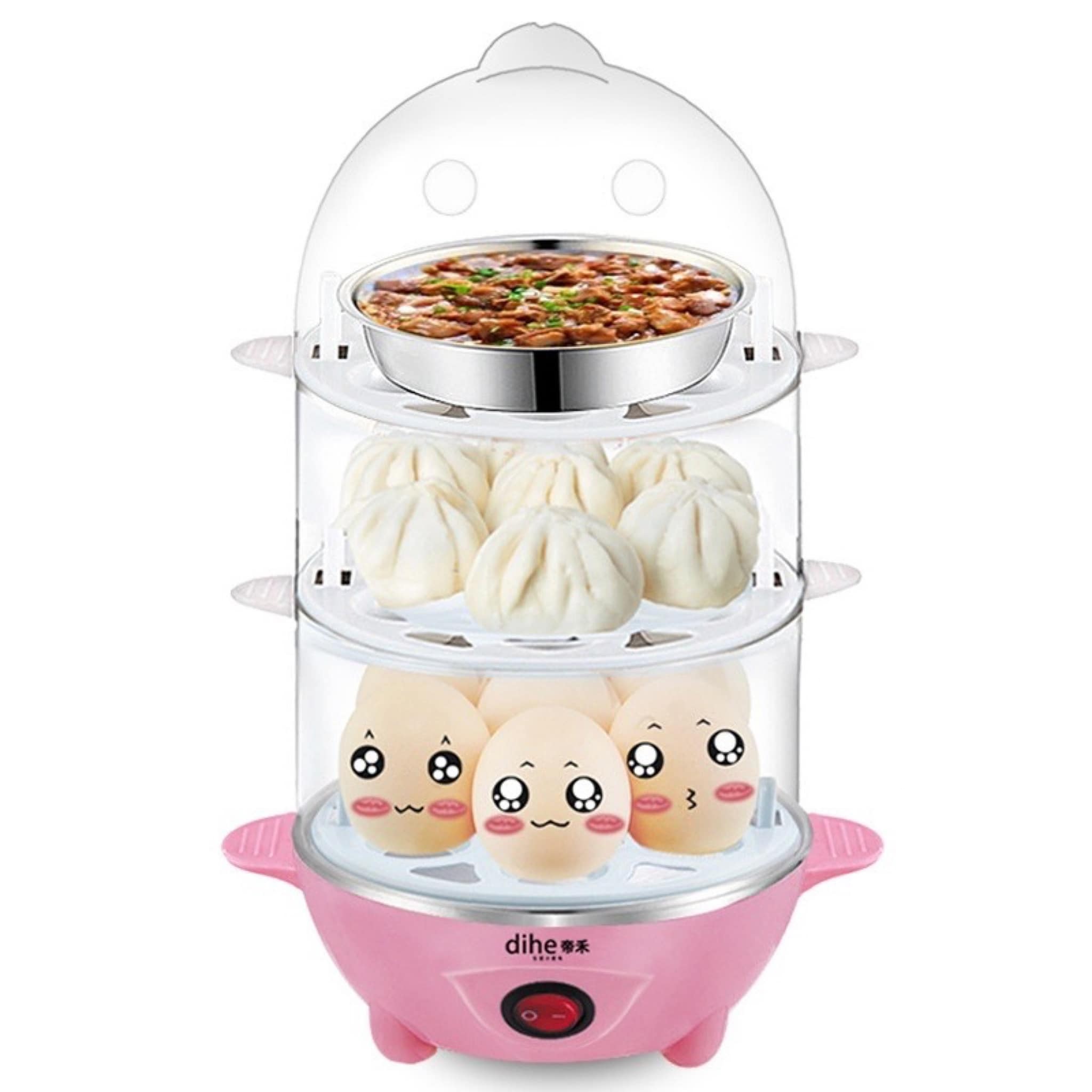 Double Layer Egg Cooker 14 Egg Capacity Hard Boiled Egg Cooker -Dry Electric Egg Boiler with 40ml Measuring Cup Steam Vegetables, Size: Double Layer 