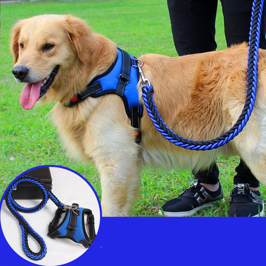 Reflective Dog Harness Adjustable Collar Leash Dog Leads for Large Dogs