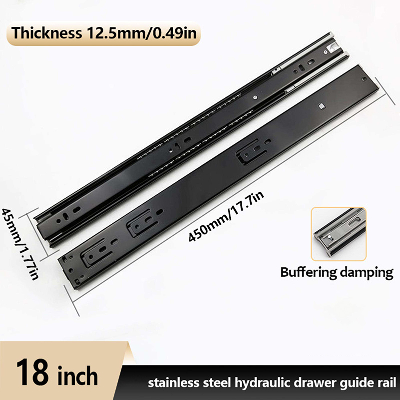 1 Pair 2Pcs Drawer Guide Slide Rail ThreeSection Guide 10/16/18/20 Inch Drawer Roller Drawer