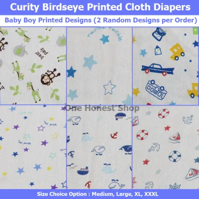 Curity Birdseye Printed Designs Cloth Diaper (Lampin, Sapin, Baby Boy or Baby Girl Set Option, Medium, L, XL, XXXL)