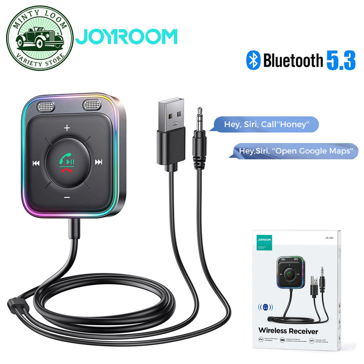 Joyroom Bluetooth 5.3 AUX Car Adapter Dual Mics Noise Cancellation  Transmitter Hand Free Wireless Receiver Car