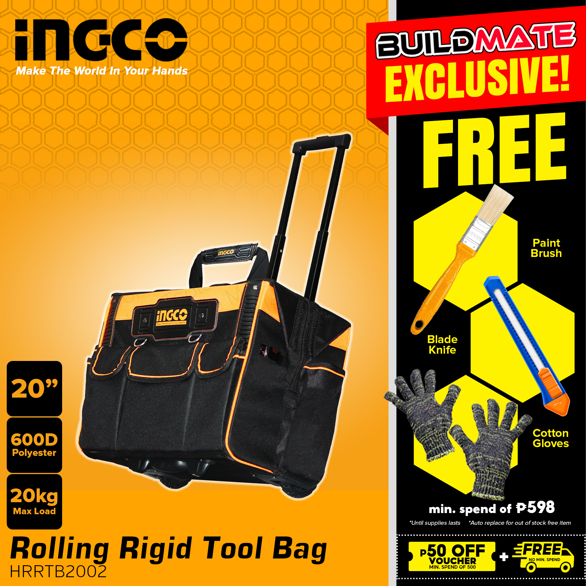 Ingco Rolling Rigid Tool Bag Organizer Trolley HRRTB2002 100 ORIGINAL