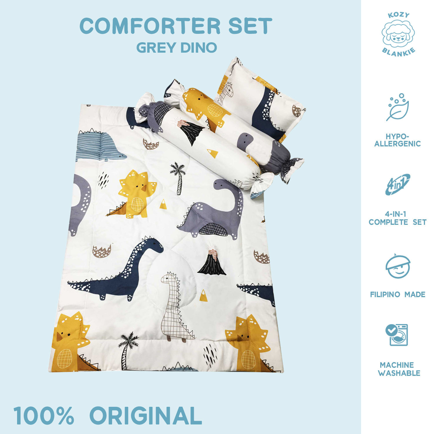 Baby Crib Mattress Comforter Set by KOZY Grey / Dark Grey Dino Lazada PH