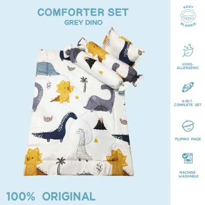 Baby Crib Mattress Comforter Set by KOZY ( Grey / Dark Grey Dino )