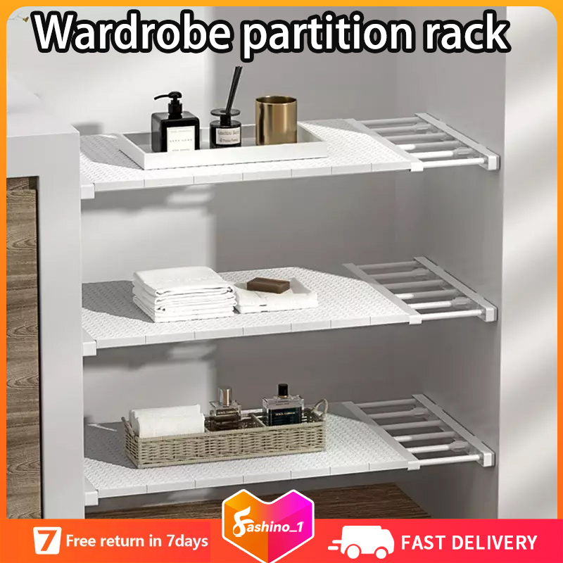Wardrobe Storage Shelves Retractable Partition Hook Adjustable Closet