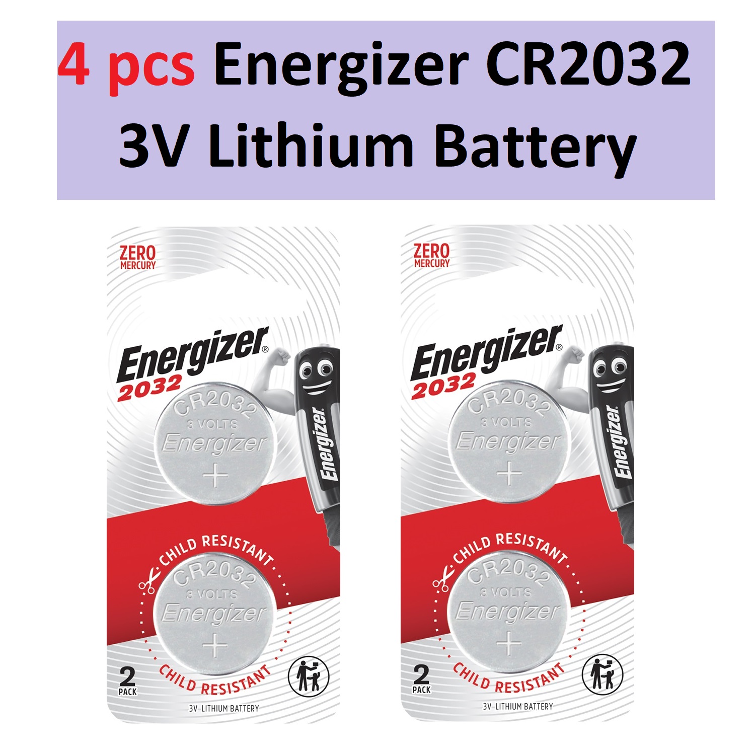 Energizer CR2032 (4 pcs) CR 2032 Battery Coin Cell Button 3V Lithium  Batteries CMOS PC Desktop Laptop Motherboard Car Key Weighing Scale Battery  2032