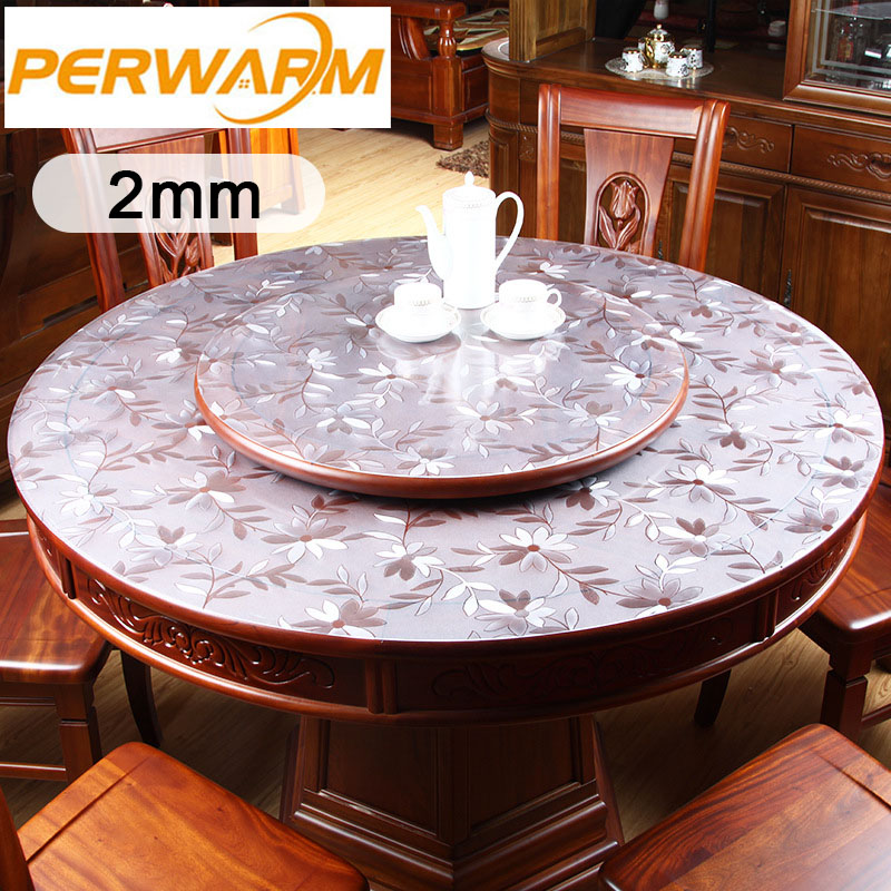 (2mm Flower Round) Thick Crystal Table Protector for Dining Room Table